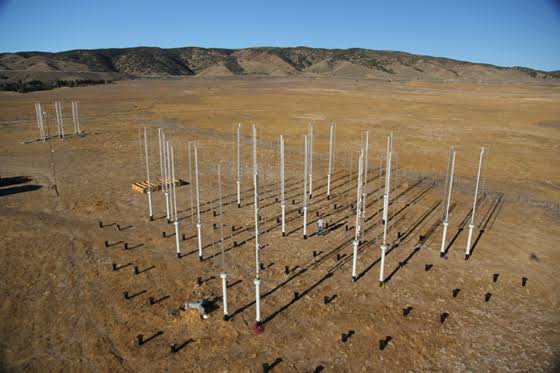 Closely packed array of vertical-axis wind turbines at Caltech's field test site