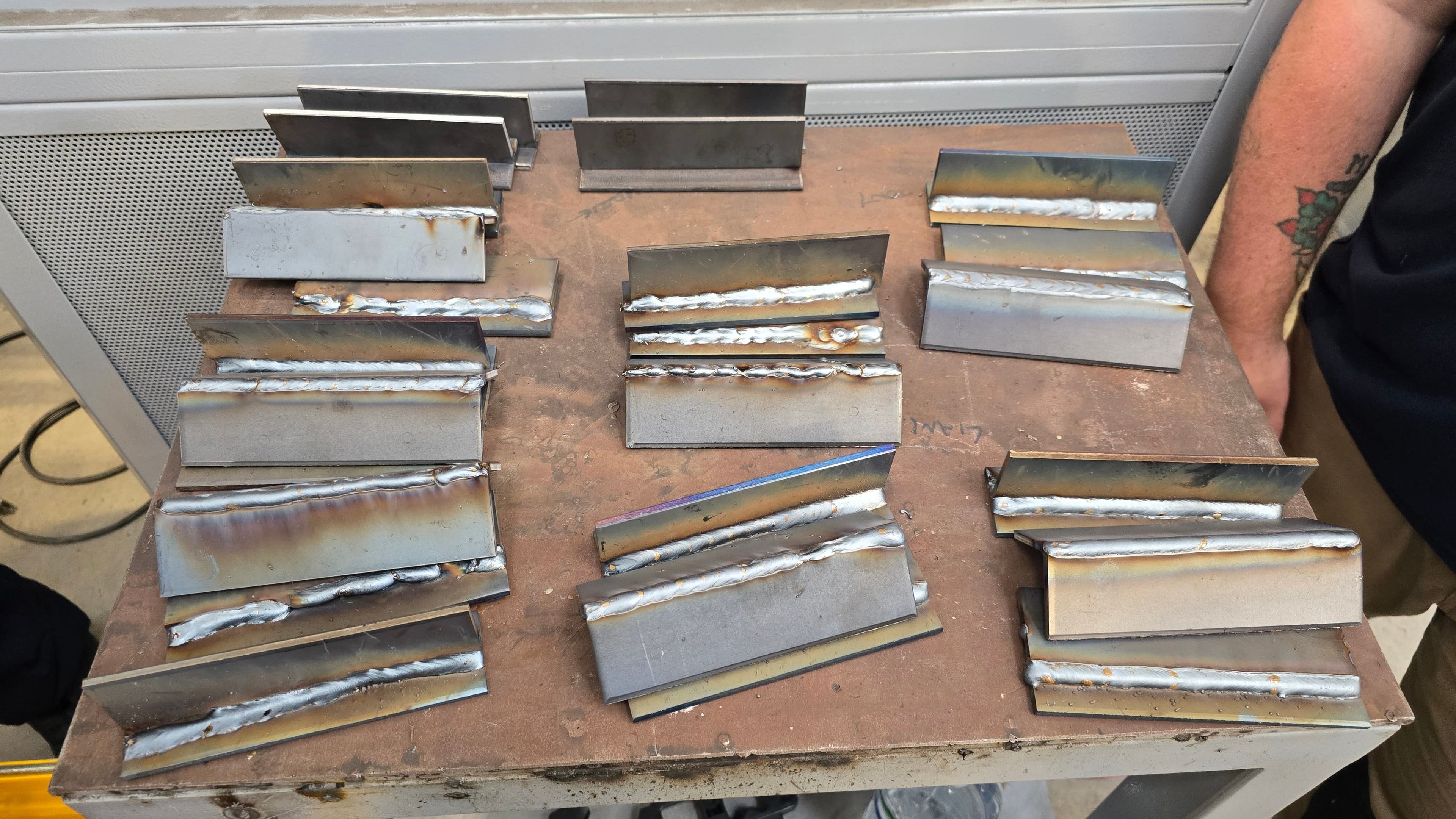 Fillet, lap and corner weld joints from the Subco Team, Matthew, bottom right was the winner, followed by Martin, top right (though we all know he was really the winner)