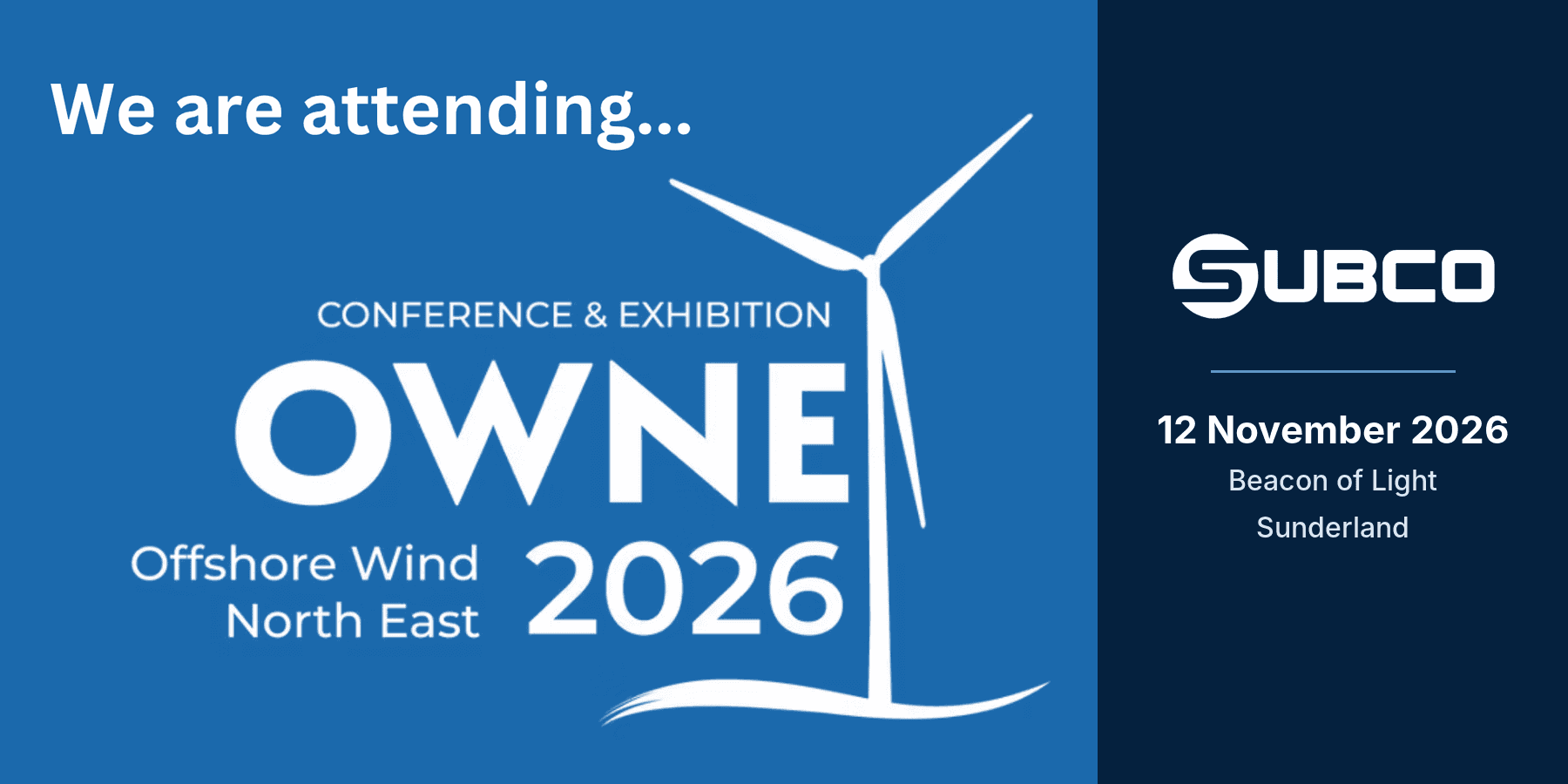 A banner showing the event details including the location and date for Offshore Wind North East.