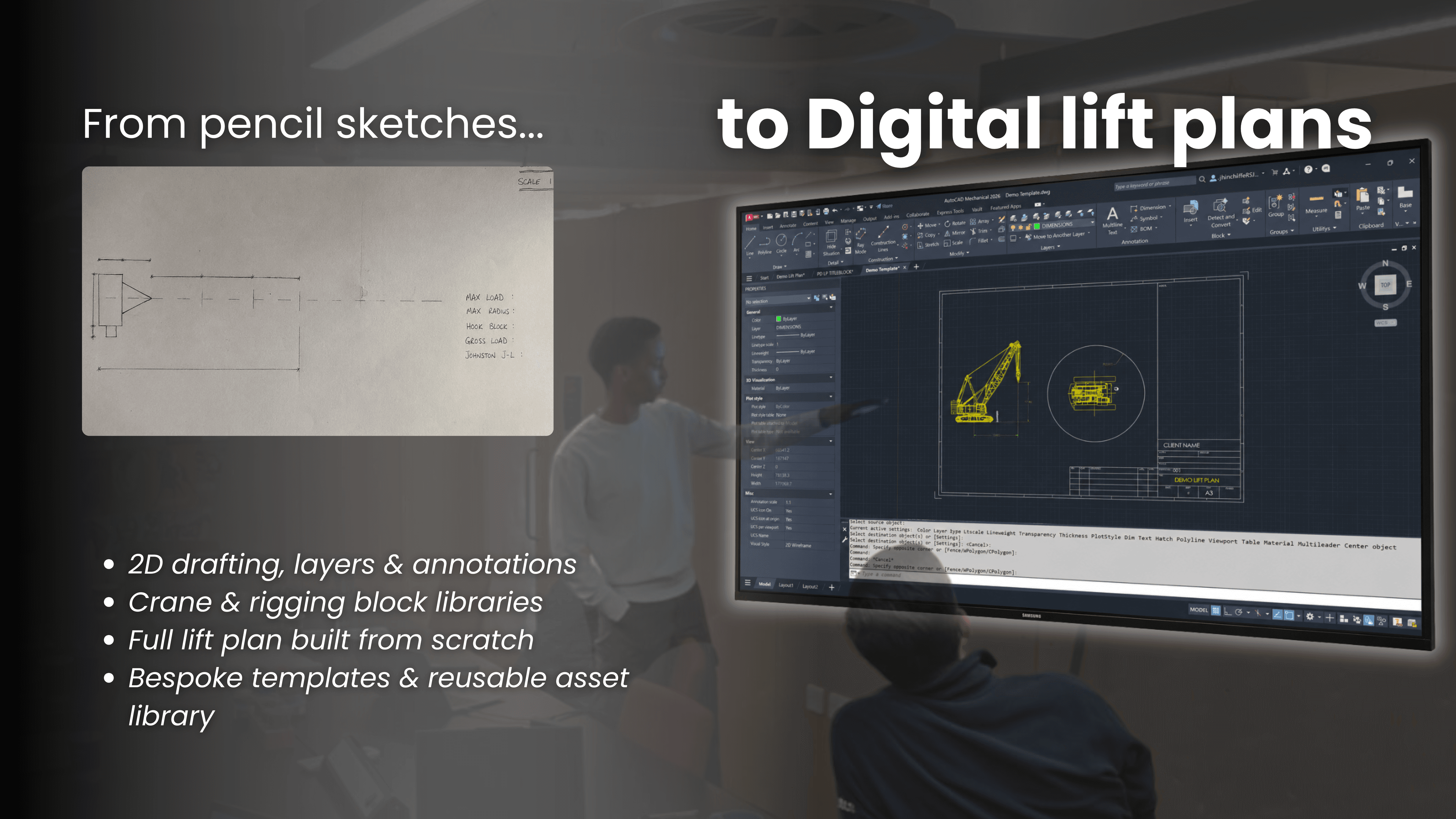 Hand drawn lift plans vs. the new digital AutoCAD digital drawing interface.